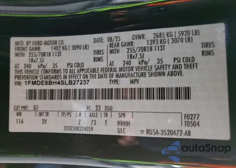 2025 Ford Bronco Outer Banks from USA, damaged, VIN 1FMDE8BH4SLB27237